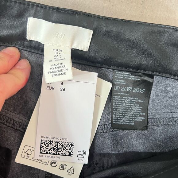 H&M NWT Black Vegan Faux Leather High Waist Straight Leg Pants Size 4 - Picture 8 of 10